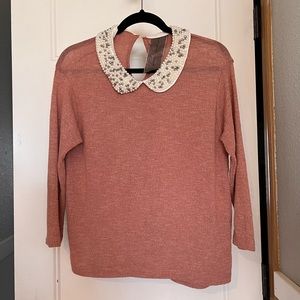 Moon Collection Pink Blouse with Embellished Collar